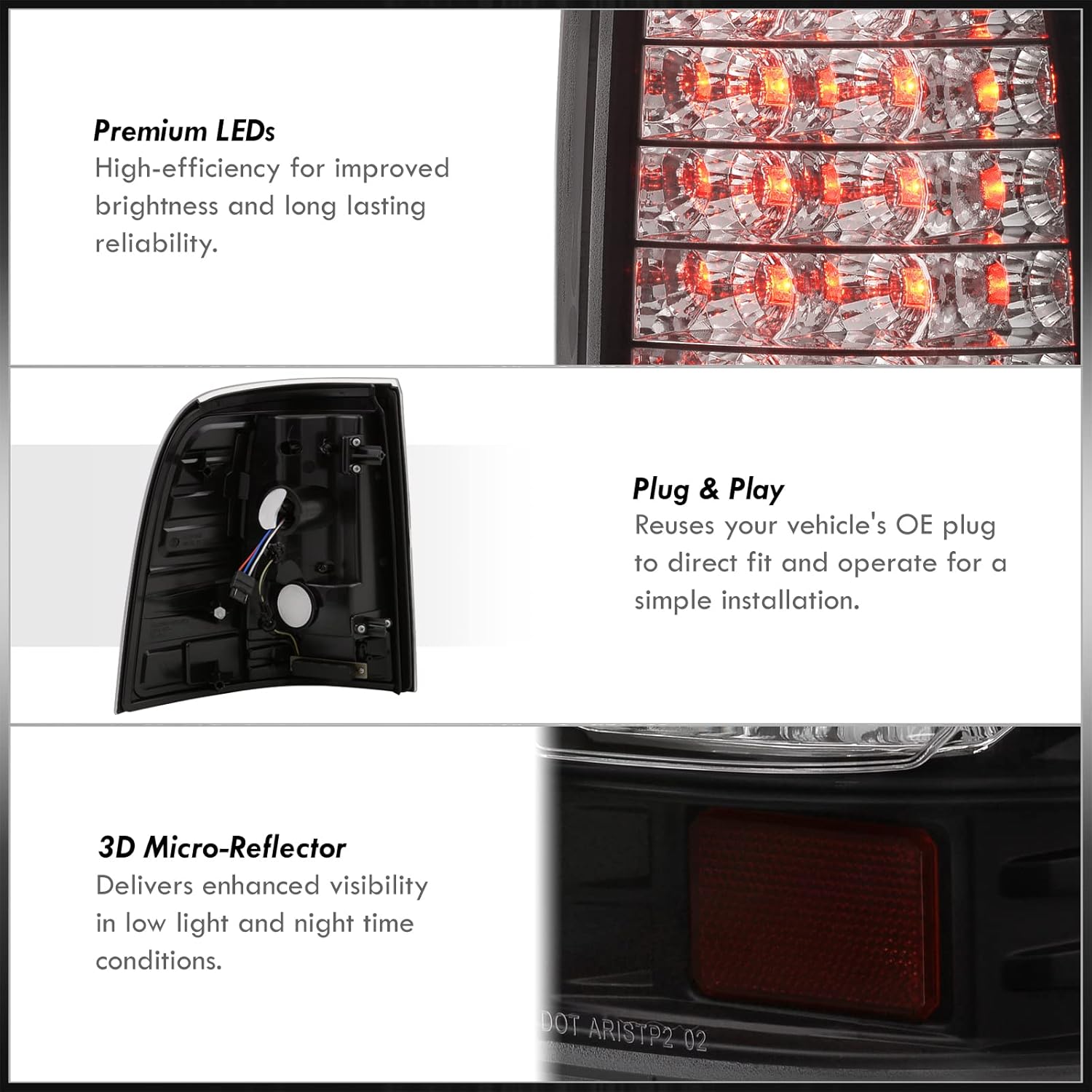 Replacement Rear LED Tail Lights Lamps Left Right Driver Passenger Set Pair For Ford Explorer (Black)
