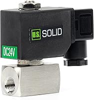 U.S. Solid 1/4" Stainless Steel Solenoid Valve 24V DC - 60 Bar High Pressure, 356°F Heat-Resistant for Water, Gas, Oil Control