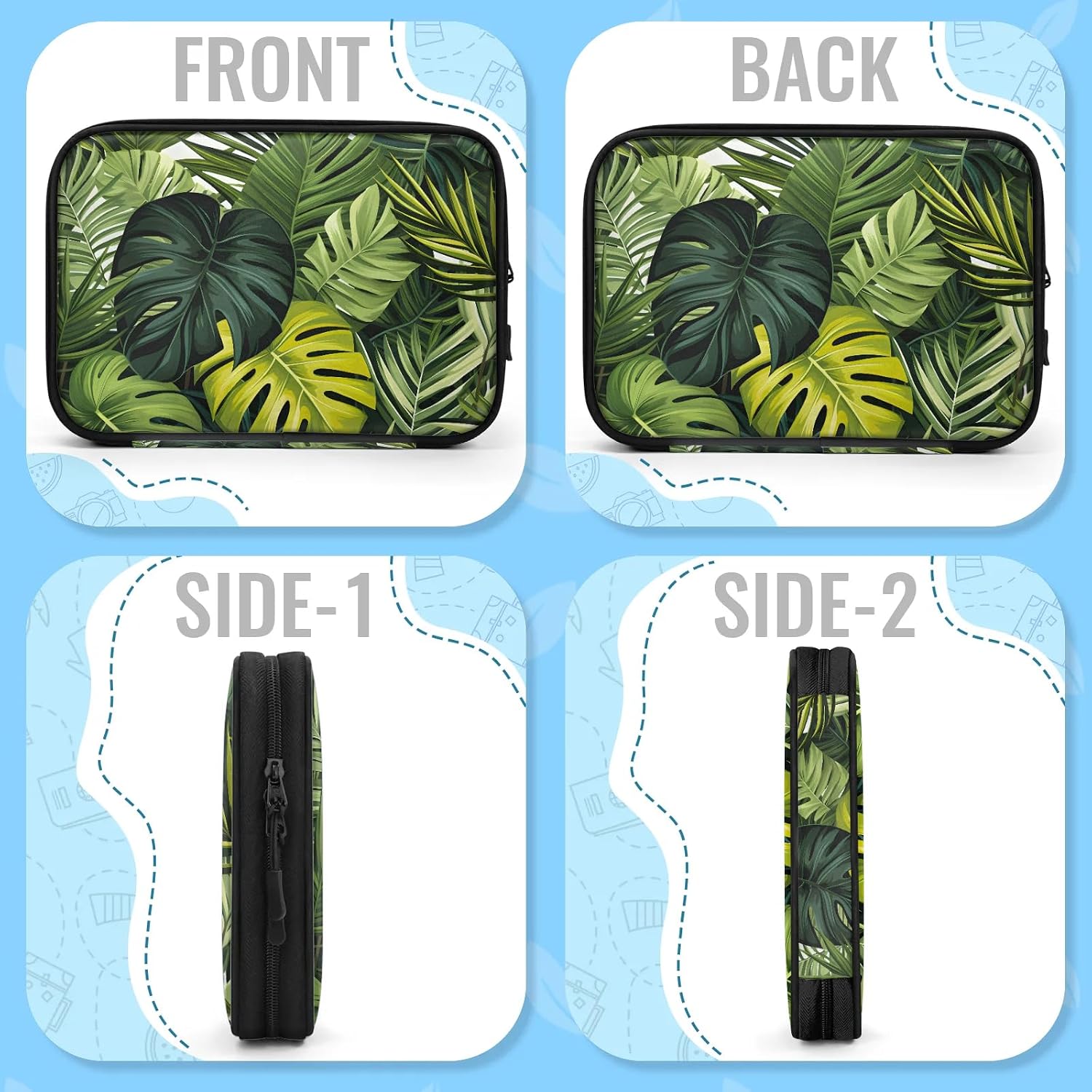 Tropical Leaves Jungle Electronics Travel Organizer Case, Tech Accessories Cable Storage Bag for Cords, Charger, Phone, Hard Drive