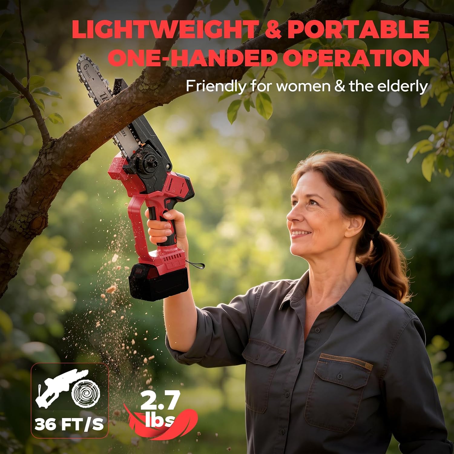 Mini Chainsaw Cordless Compatible with Milwaukee M18 18V Battery (NO Battery), 1200W 6 Inch & 8 Inch Small Electric Chainsaw Brushless, 2x 6'' Chains + 2x 8'' Chains, Auto Oiler, Pruning Chain Saw image 5