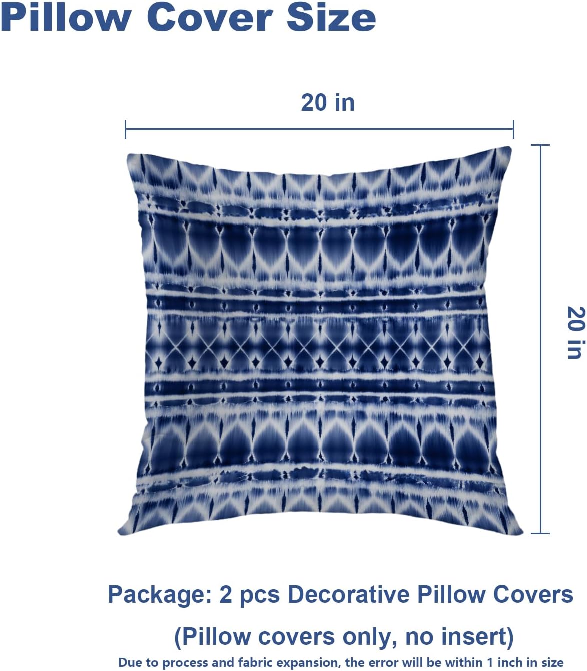 Batmerry Indigo Navy Blue Decorative Pillow Covers, 20 x 20 Inch Blue Shibori Abstract Tie Dye Striped Navy Indigo Double Sided Throw Pillow Covers Sofa Cushion Cover Square 20 Inches(Set of 2)
