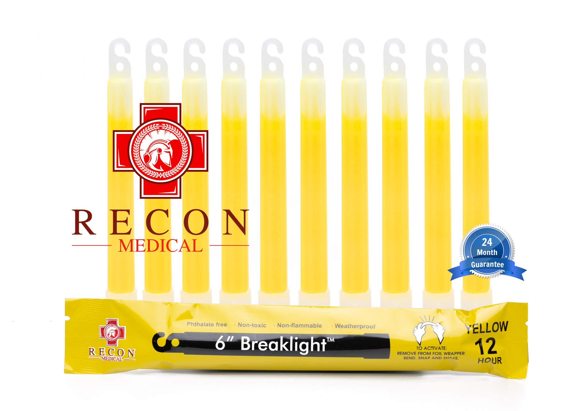 10 Pack (Yellow) Tactical BreakLights- Recon Medical, 6 Inch, Ultra Bright, First Aid Kit, Hexagon Shape, Ultra Bright Glow Sticks Emergency Light Sticks, Over 12 Hour Burn time…