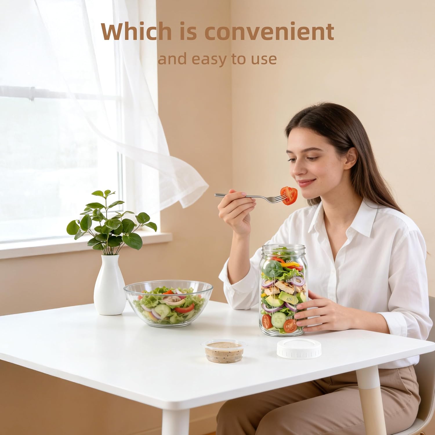 4Pack Glass Salad Jars with lids meal prep- 32oz Leakproof container for lunch | Comes with 2 Built-In Compartments for Wet/Dry Separation | salad dressing and dry ingredients storage. - Image 7