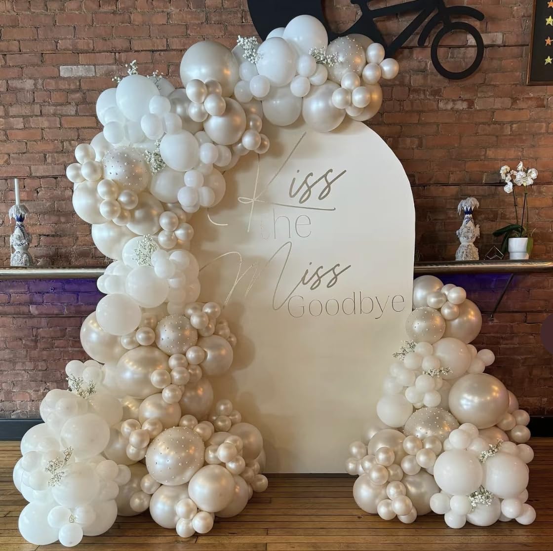 Photo 1 of Pearl White Balloon Garland Arch Kit Ivory 112pcs Double Stuffed White Balloons Different Sizes for Wedding Engagement Bridal Shower Birthday Baby Shower Party Decoration