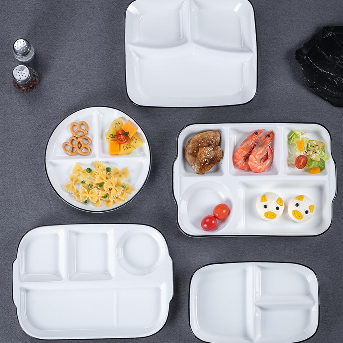 Large White Dinner Plates Ceramic Divided Plate 12 Inch 5 Compartment Porcelain Portion Control Plate for Adults Bariatric Diet - Microwave, Oven, and Dishwasher Safe