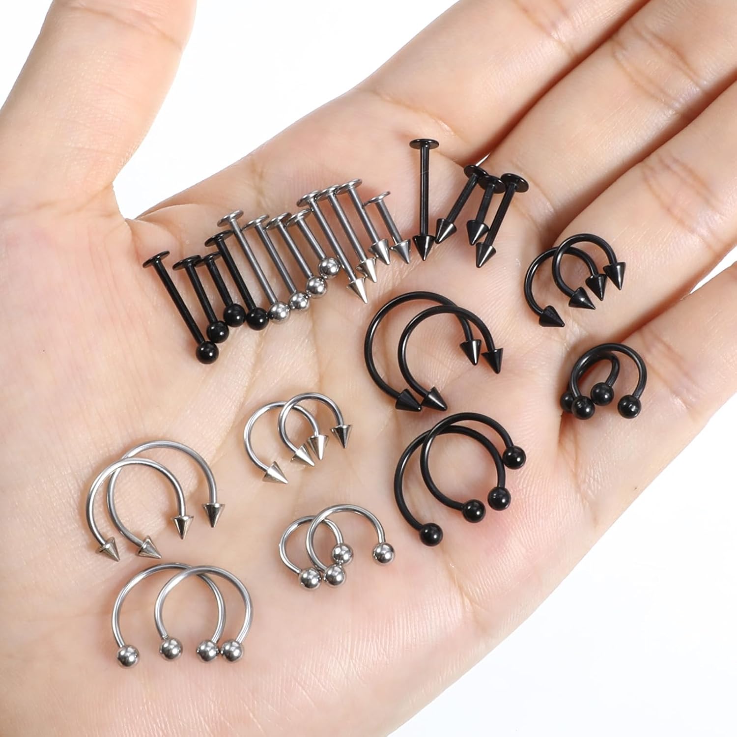 32Pcs Lip Rings for Women 16G Stainless Steel Horseshoe Labret Studs Monroe Lip Barbell Ring Snake Bite Piercing Jewelry Helix Earring Daith Tragus Cartilage Surgical Steel Jewelry