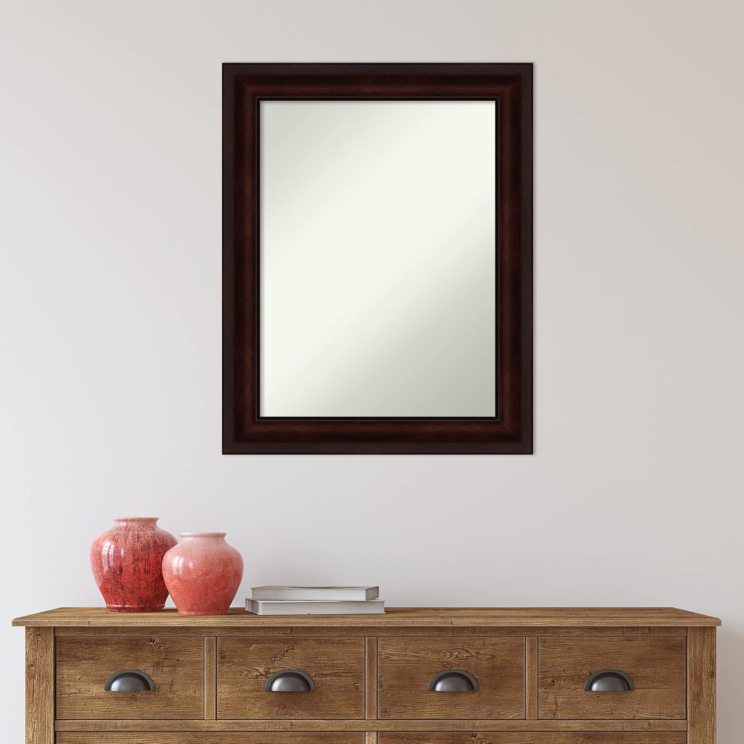 Amanti Art Brown Bathroom Mirror for Over Sink, 29x23 Coffee Bean Brown Rectangle Vanity Mirror, Medium Casual Frame, Hangs Horizonally and Vertically, Bathroom Wall Decor, Non-Beveled Edge