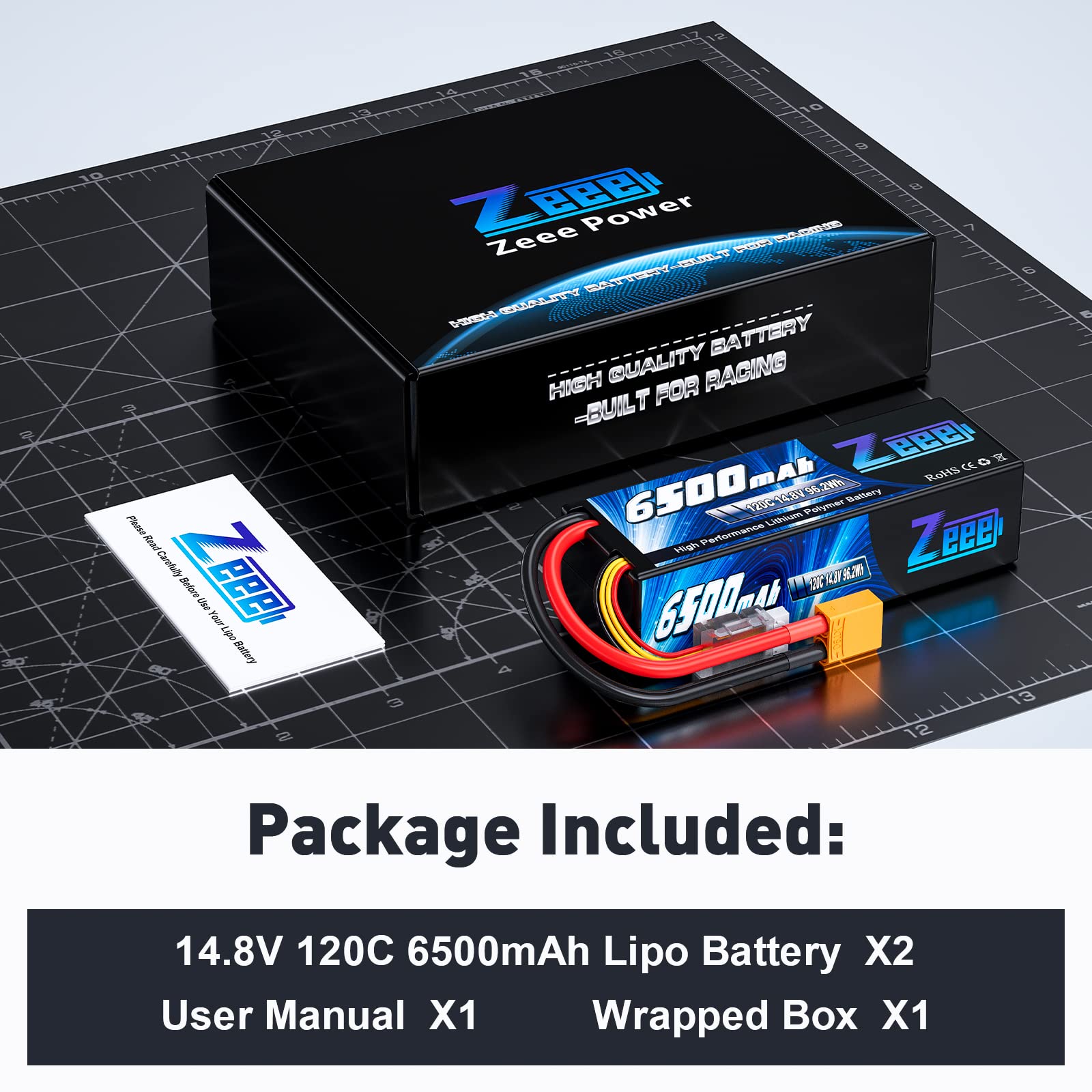 Zeee 4S Lipo Akku 14,8V 120C 6500mAh Hardcase mit XT90 Stecker(2 STK) | RC Batterie für RC Auto LKW Tank Buggy Truggy RC Racing Modelle