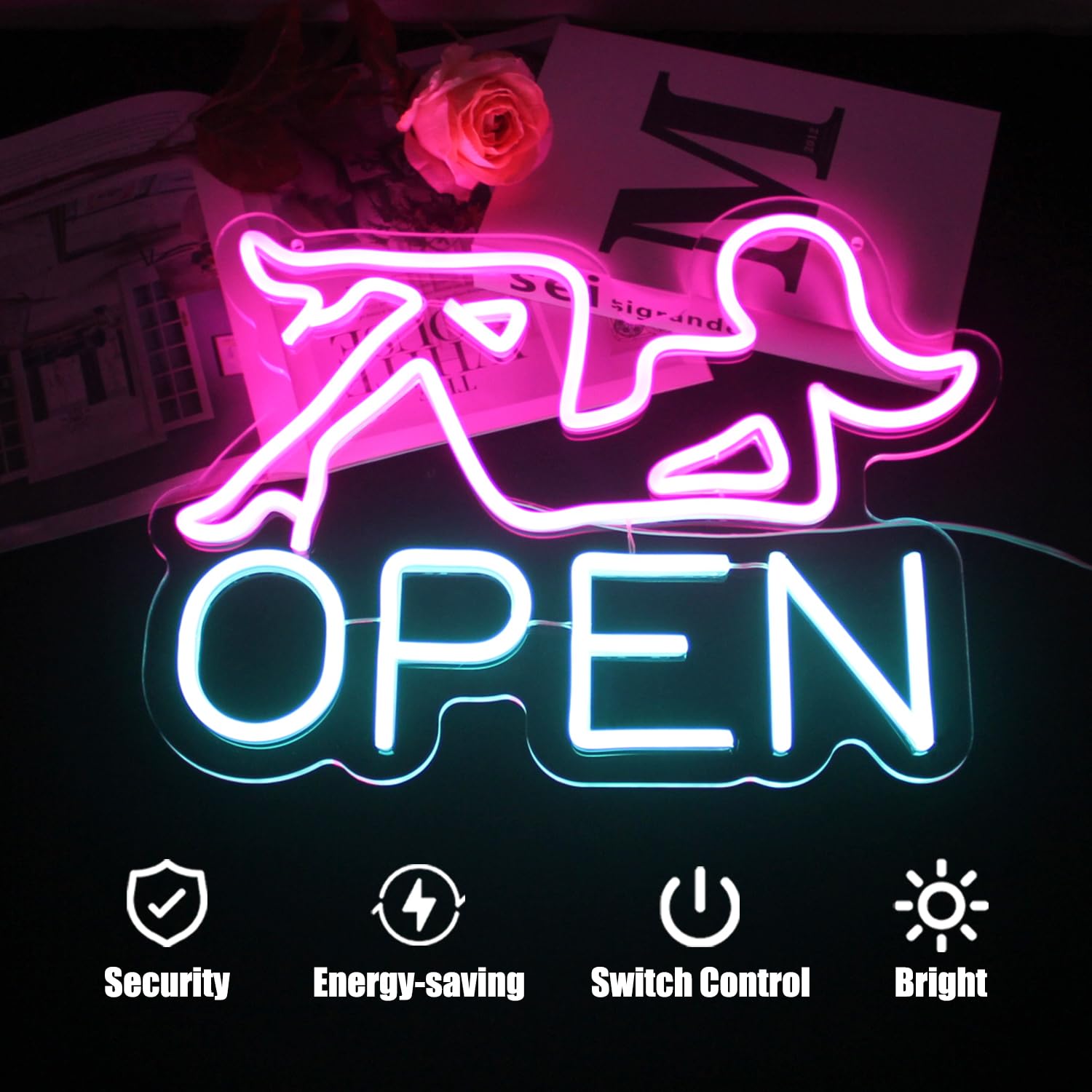 Open Neon Schild Bar LED Zeichen Pin Dame Leuchtreklame für Wanddekoration Dimmer Open Neonlicht Blaues Leuchtschild für Bar Restaurant Hotel Shop Club Deko Party Neon Sign