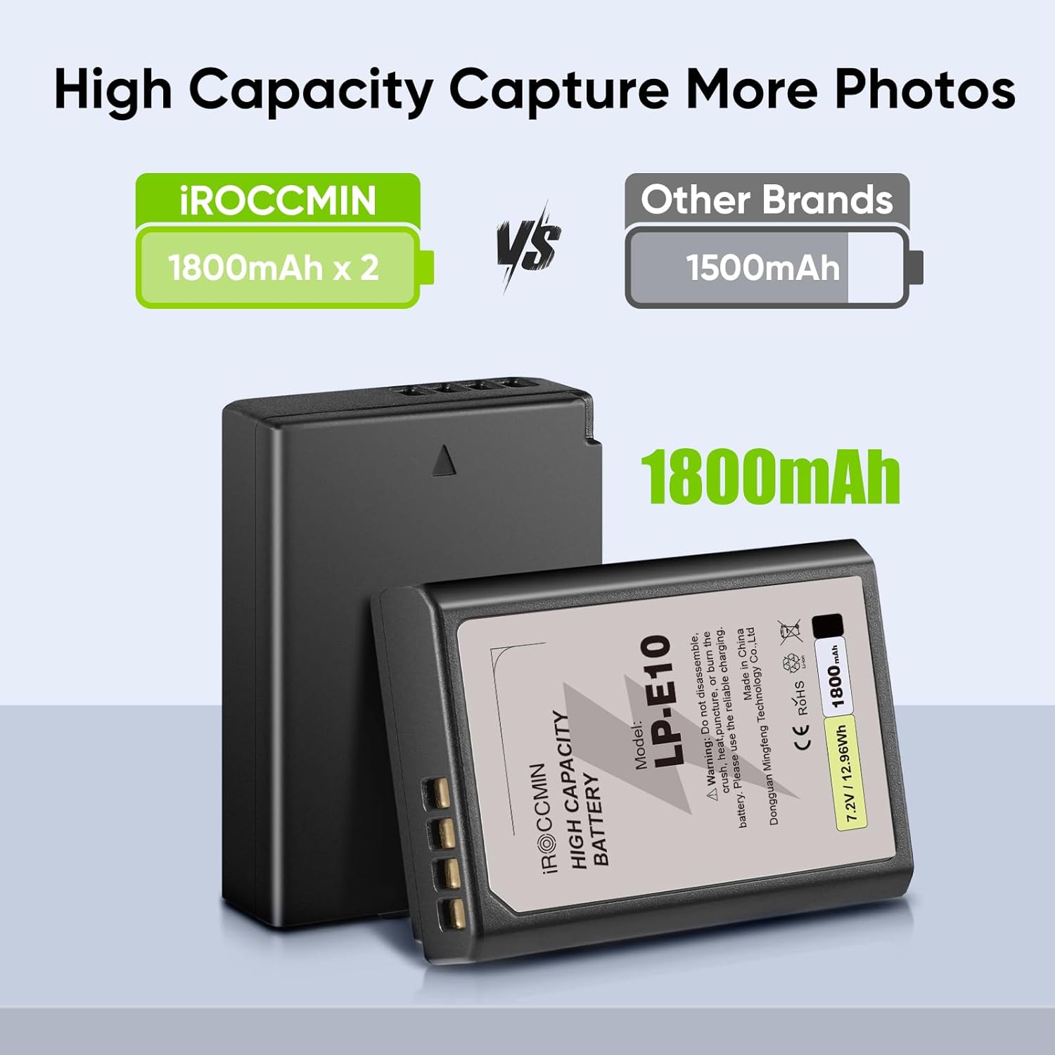 2Pcs LP-E10 Battery, 1800mAh Battery for Canon EOS Rebel T3 T5 T6 T7, Kiss X50 X70 T100, EOS 1100D 1200D 1300D 1500D 2000D 3000D 4000D Digital Cameras