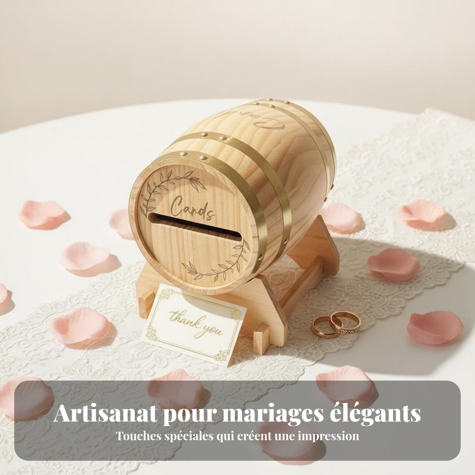 Urne de Mariage en Bois en Forme de Tonneau, Boîte Aux Lettres de Mariage, Boîte à Cartes de Mariage, Couvercle Amovible Boîte à Enveloppes Rustique d'événement pour Futurs Mariés, Anniversaire