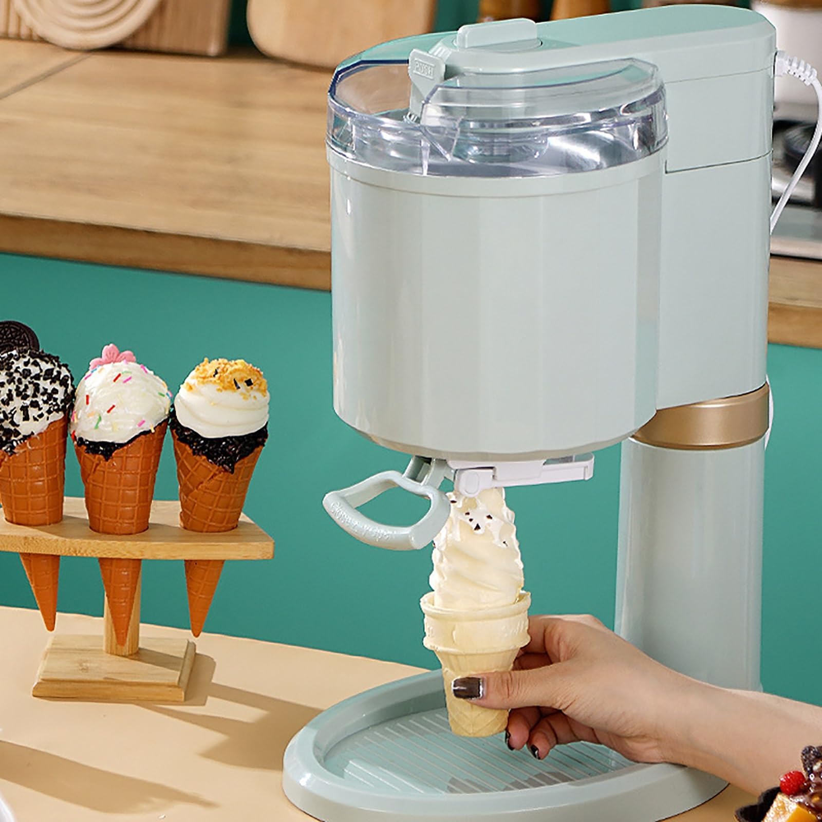 Household Ice Cream Machine, 1L Soft Serve Maker for Home, Bar, Cafe - Mini Fruit Soft Ice Cream Machine