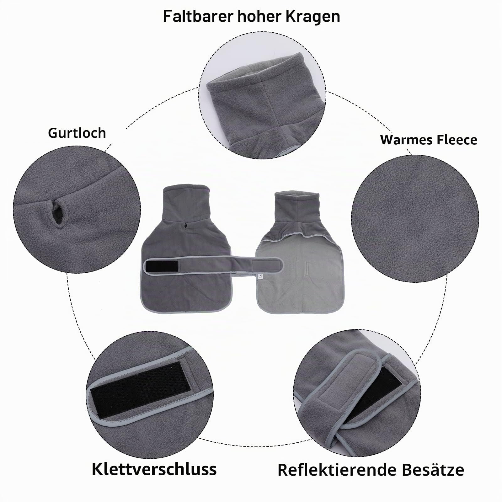 Geyecete -Gemütlich Polarfleece Winter hundemantel fur Dackel,Miniatur Dackel Fleece hundepullover,Hoher Kragen warmes Hundeveste mit Geschirr öffnung,Einstellbar kleine Hundejacke-Grau-S