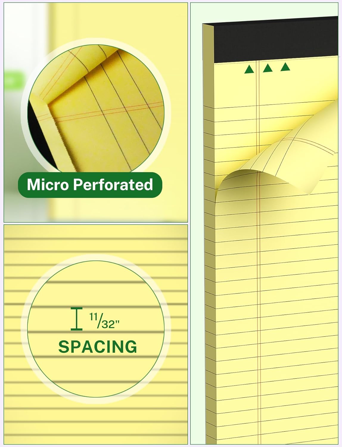 Legal Pads 8.5 x 14, Wide Ruled Legal Pads, 12 Pack Yellow Paper 8.5 x 14, 30 Sheets per Notepad, Large Writing Pad for Office Supplies, College, Micro Perforated Lined Writing Pads, 70 GSM - Image 3
