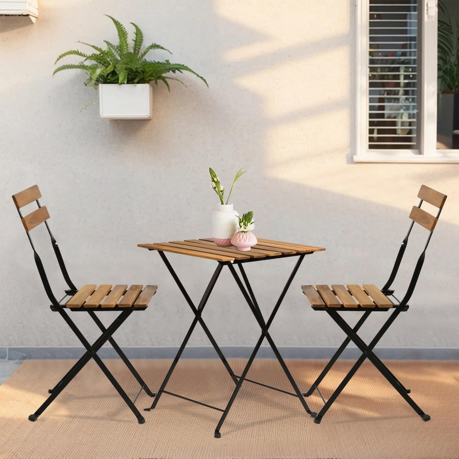 3 Sets of Folding Furniture Sets, Portable Chairs, Suitable for Outdoor Courtyards Or Backyards(Nature)