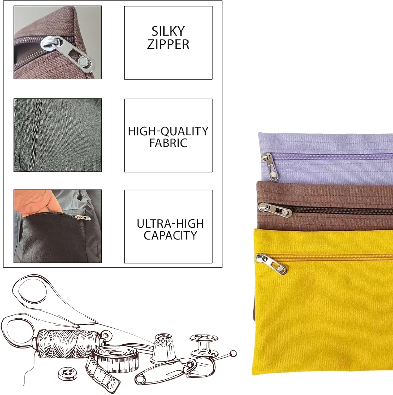 Sew-In Zipper Pockets for Clothing, 1 Pack, Black