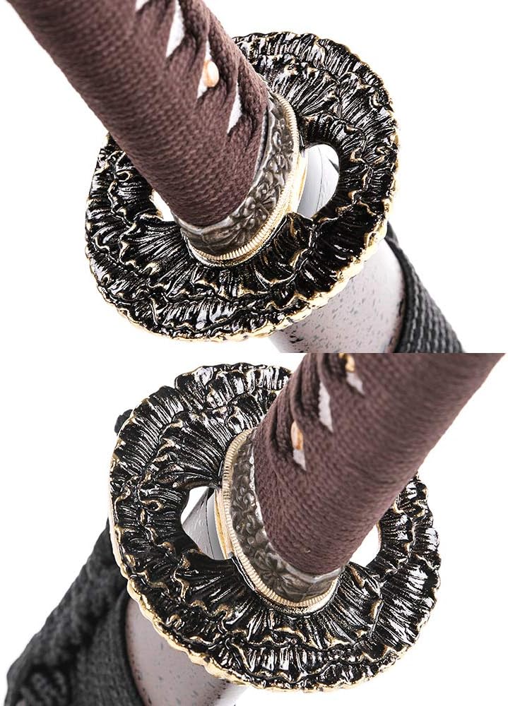 siwode Handmade Full Tang Sharp Katana, Iron Antique Peony Tsuba Japanese Samurai Sword (High Carbon Steel 1060) 40-Inch