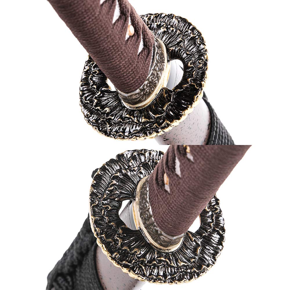 siwode Handmade Full Tang Sharp Katana, Iron Antique Peony Tsuba Japanese Samurai Sword (High Carbon Steel 1060) 40-Inch