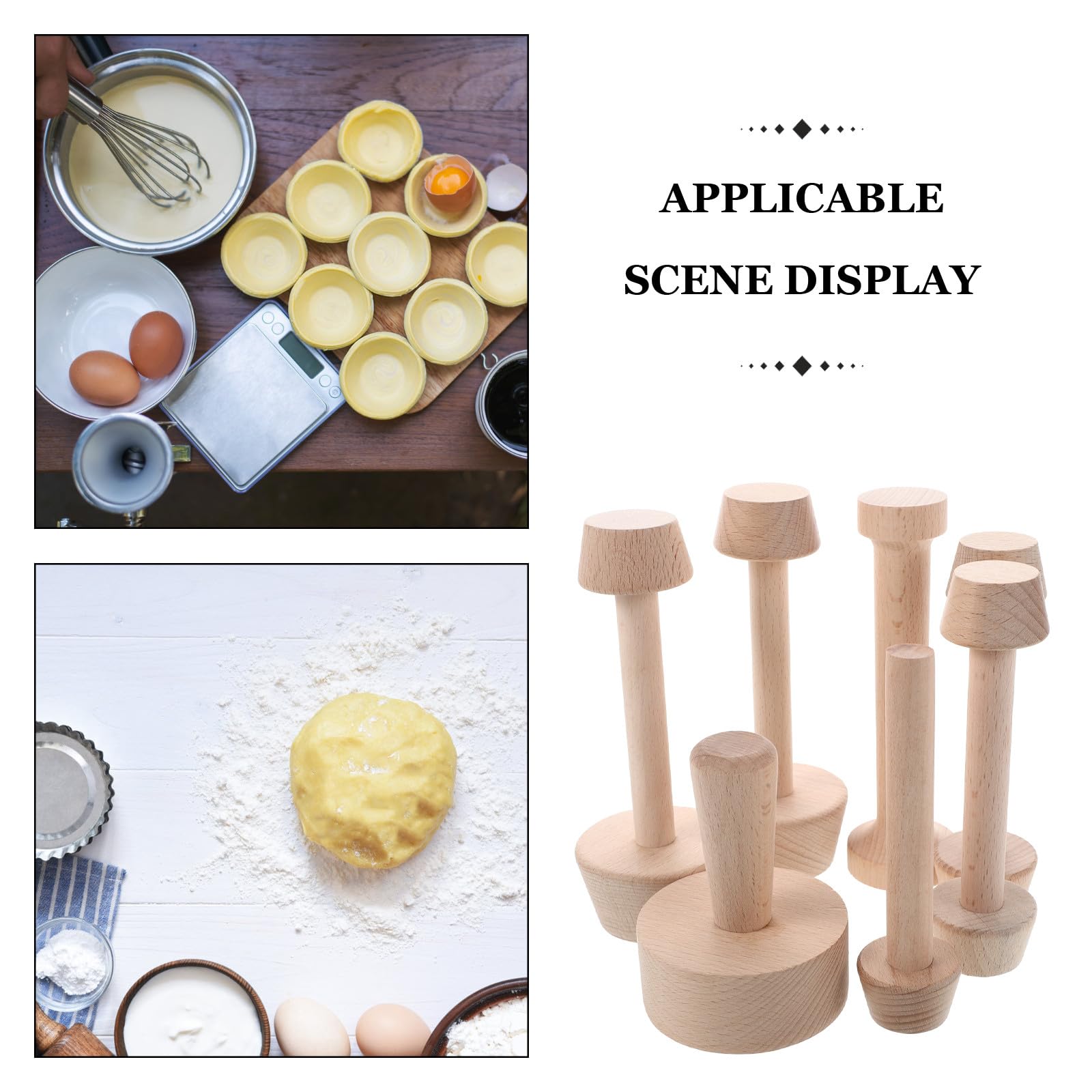 7 apisonadores de madera para repostería, de doble cara, para mini muffins, galletas, tartas de huevo, tartas de queso y pasta.