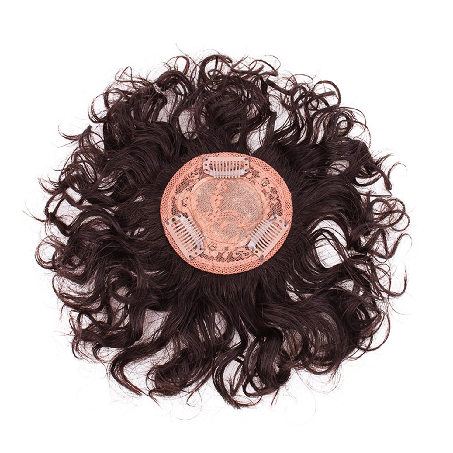 ICRAB 6" Short Curly Human Hair Toppers for Women with Thinning Hair Add Hair Volume,3.54x3.94 Silk Base Toupee Clip in Topper Hair Pieces Natural Wavy Hair Topper Covering Loss Hair Dark Brown