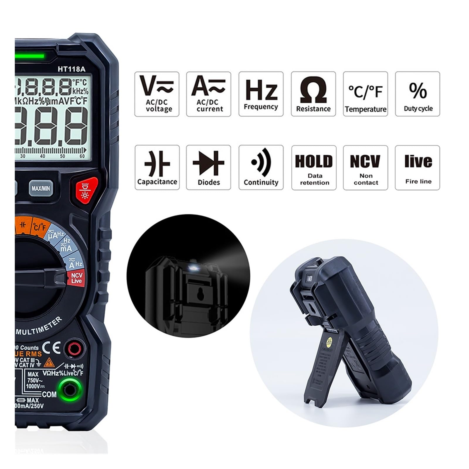 Multimetr Cyfrowy Auto Zakres Szybko Dokładnie Mierzy Multimetro 1000V 10A AC DC Ohm NCV Miernik Temperatury Napięcia Na Żywo Bezpieczny, Praktyczny, DokłAdny