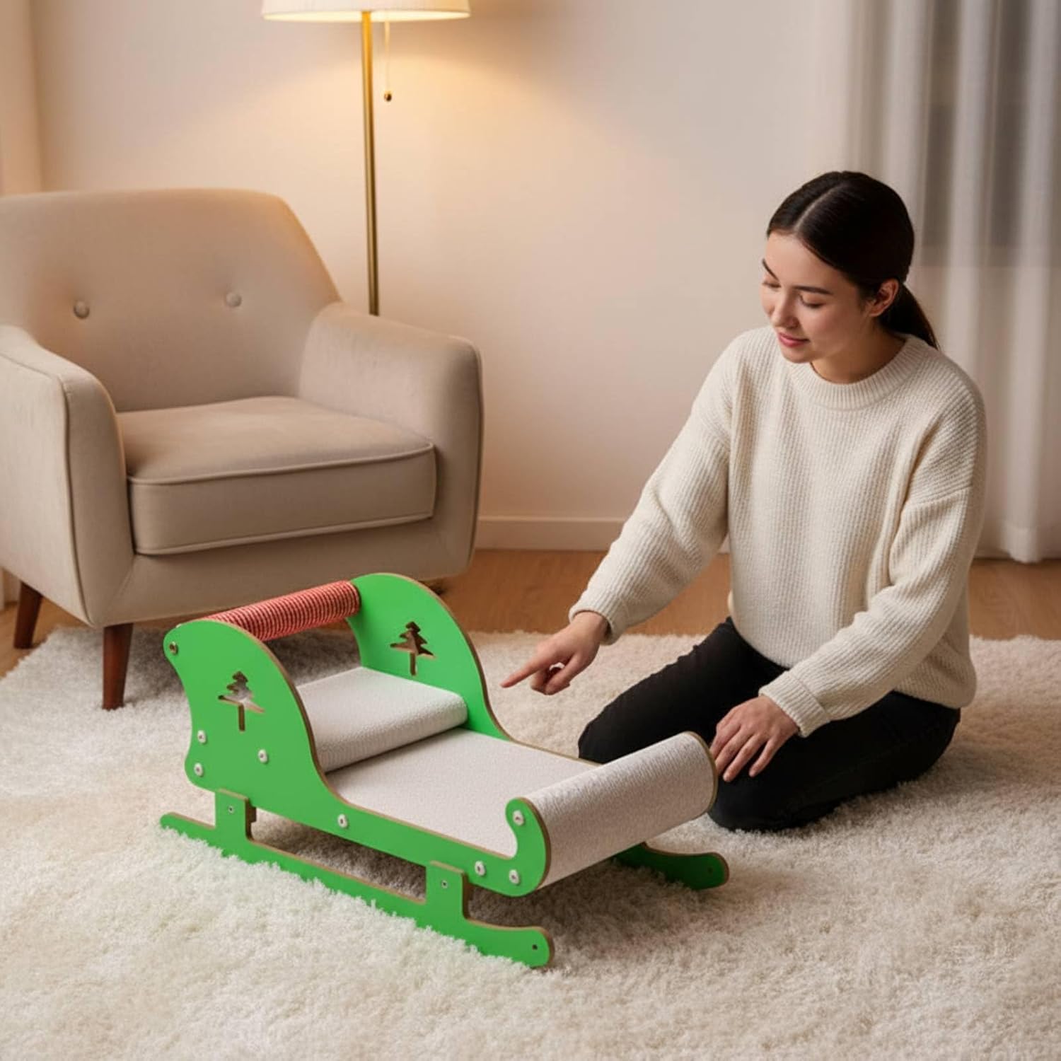 Christmas Sleigh Cat Scratcher Wear-Resistant Cat Scratching Lounger Stable Frame for Kittens
