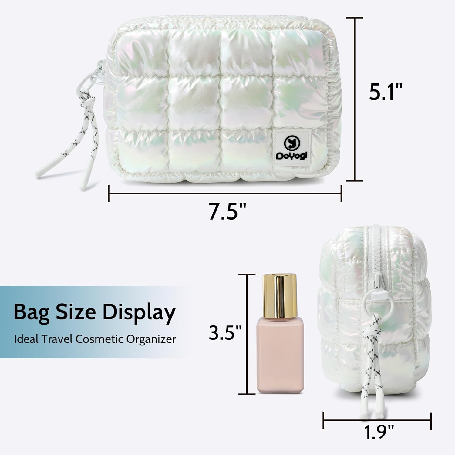 Quilted Cosmetic Bag, Puffer Makeup Bags, Crossbody Purses for women,Cute Travel Toiletry Bag for Women (Dazzling White) - Image 5
