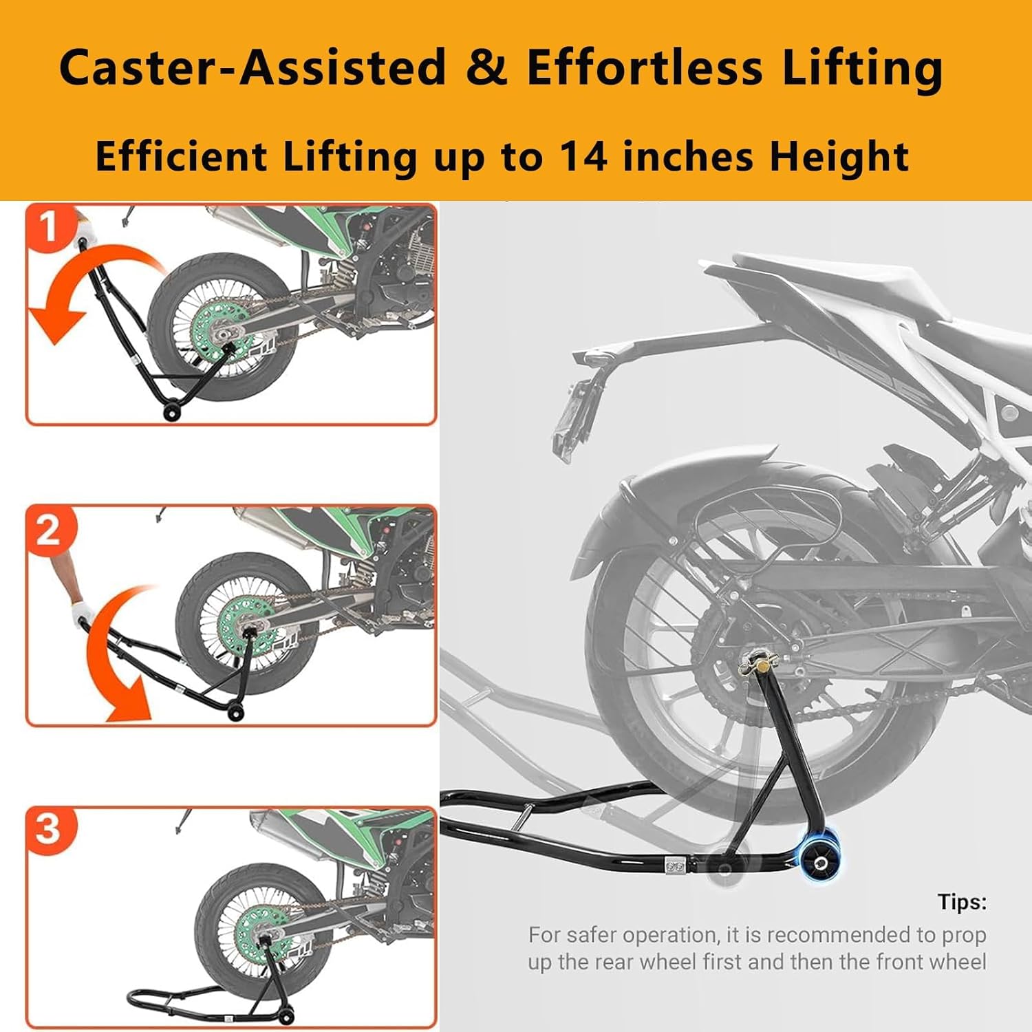 Motorcycle Stand 850LBS Heavy Duty Rear Wheel Lift, U+L Fork Combo Swingarm Spool Paddock Stand for Sport & Dirt Motorcycles, Black