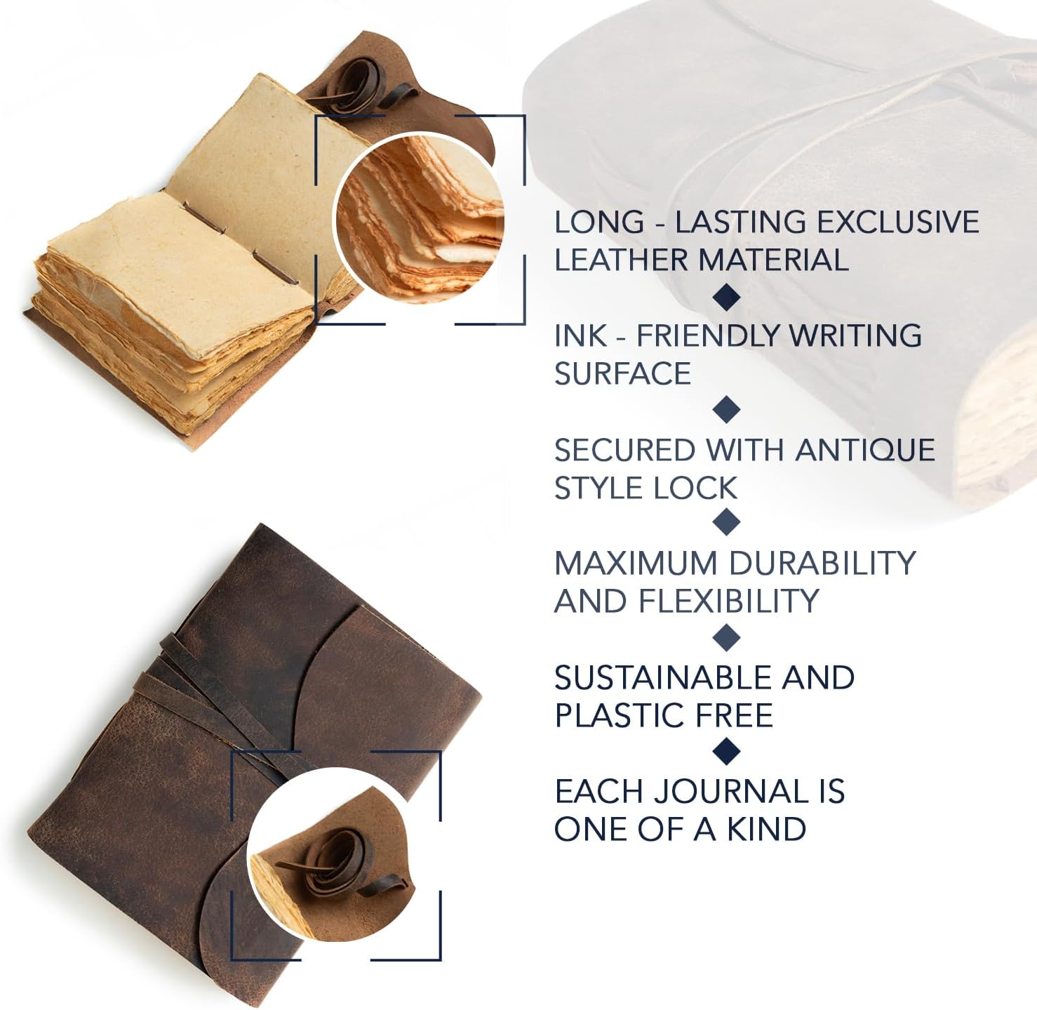 Vintage Journal | Handmade Leather Diary for Men & Women | Incl. Velvet Pouch | Unlined 200 Deckle-Edged Pages | Wrap-Tie Closure | Ideal for Writing, Journaling & Sketching | Dark Brown, 6x8