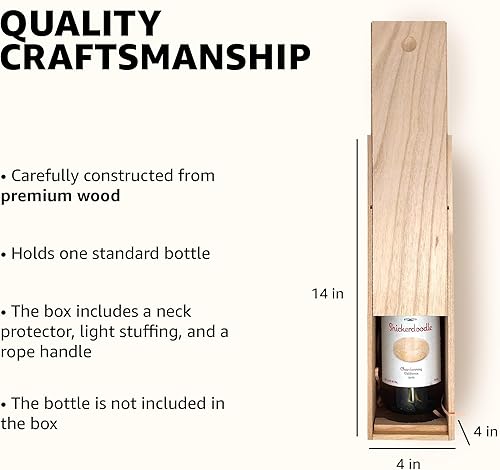 Miniatura 2 de City North - Caja de vino de madera elegante individual con tapa y asa de cuerda  Caja de madera para almacenamiento y mudanza de vino  Grandes