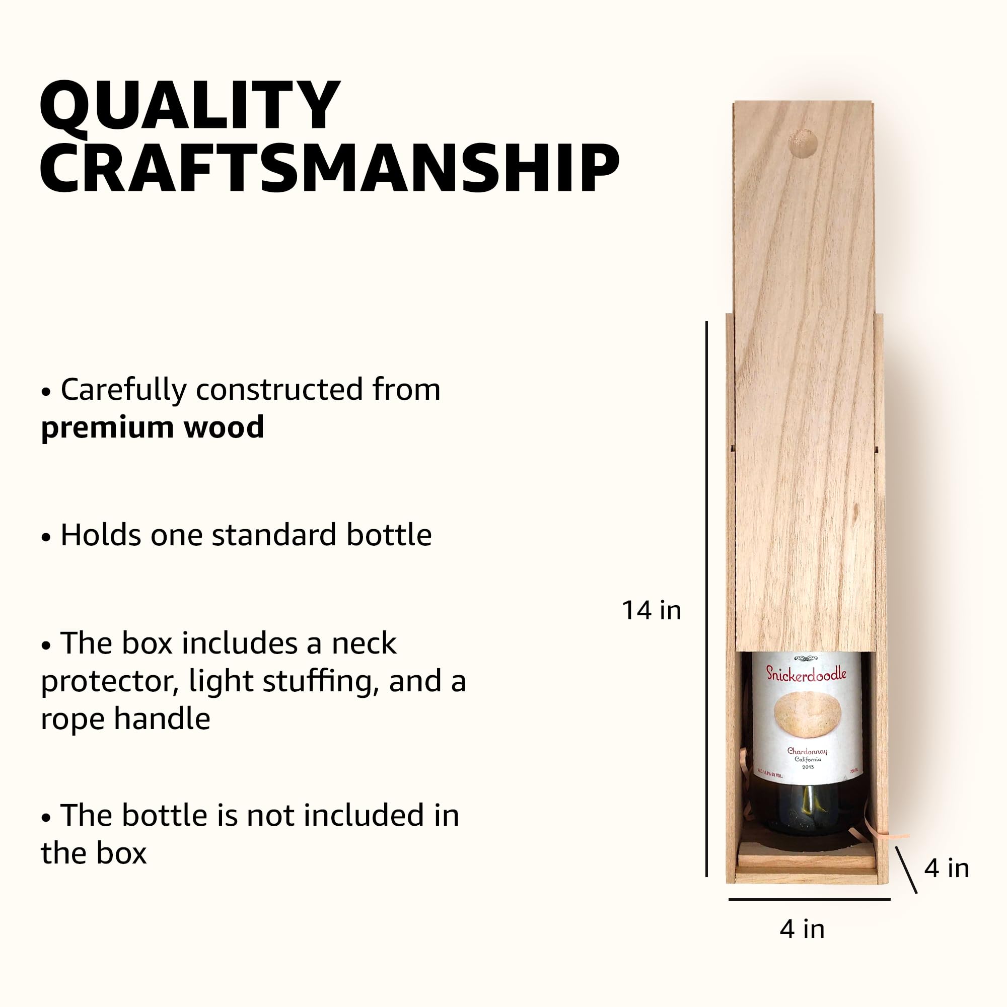 City North - Single Elegant Wooden Wine Box with Lid and Rope Handle | Wooden Box for Wine Storage and Moving | Great Gift Ideas for Weddings, Anniversaries, and Parties