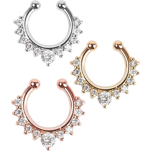 3 Pcs Double Row Diamond Nose Rings