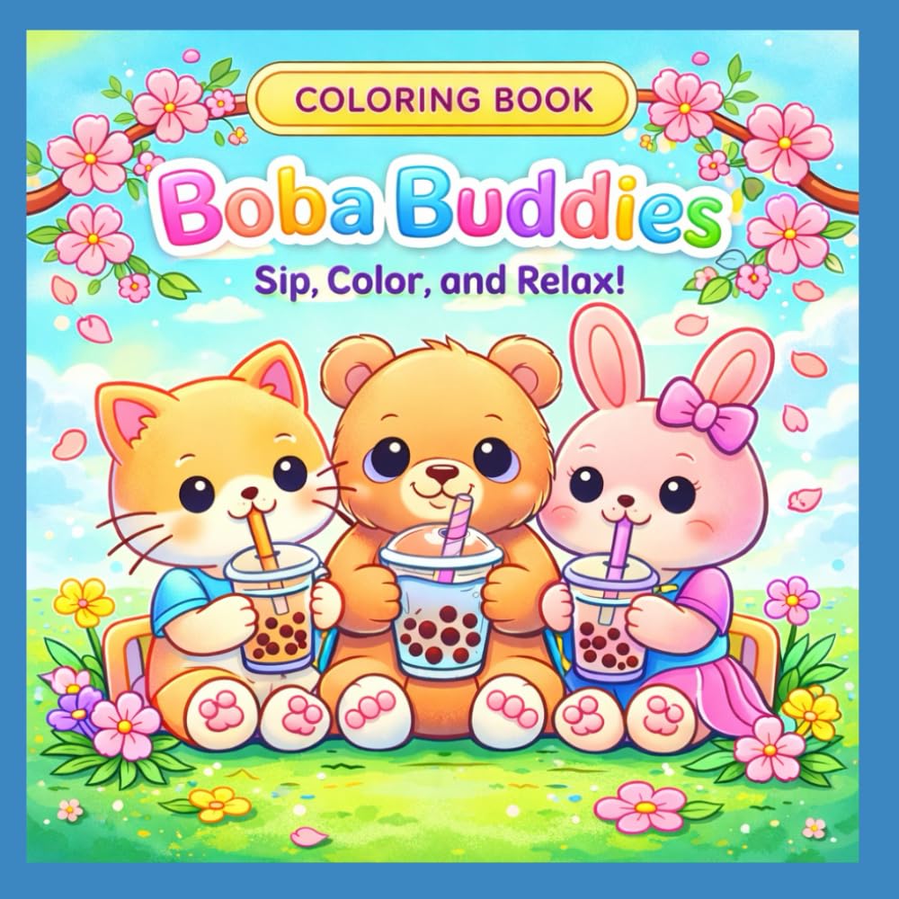 Boba Buddies Coloring Book: Cute Animals, Cozy Scenes & Sweet Bubble Tea Fun