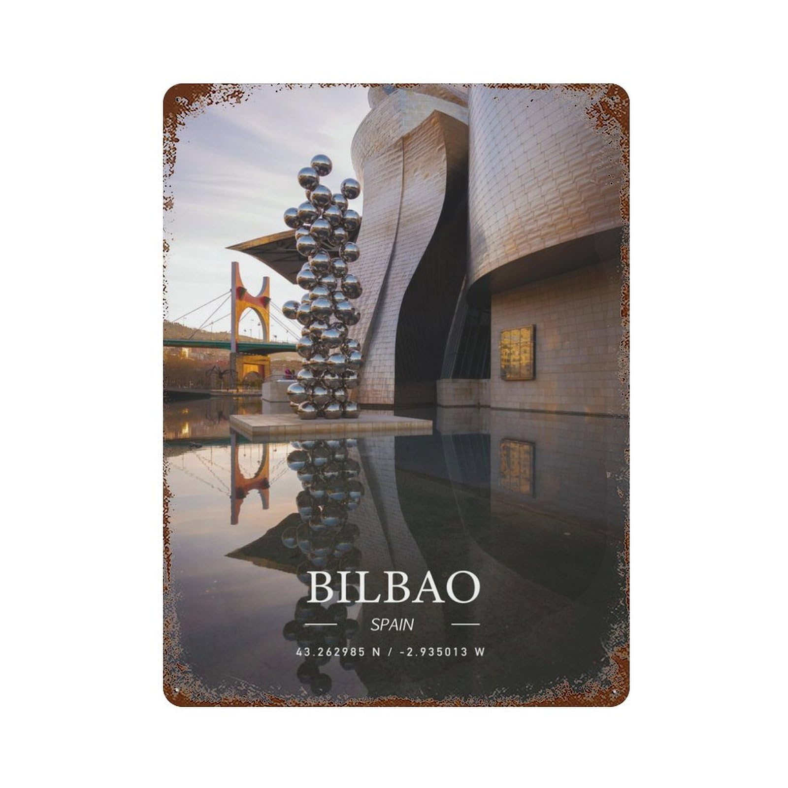 BILBAO Rust Effect Tin Sign 15.7"x11.8", Novelty Wall Decor for Garage, Pub Or Kitchen