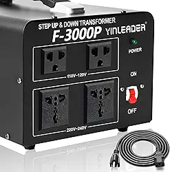 Yinleader Conversor de energia 3000W Step Up/Down AC 110V/120V/220V/240V Conversor de transformador de voltagem resistente, com padrão dos EUA, Tomadas CA universal - proteção contra disjuntor