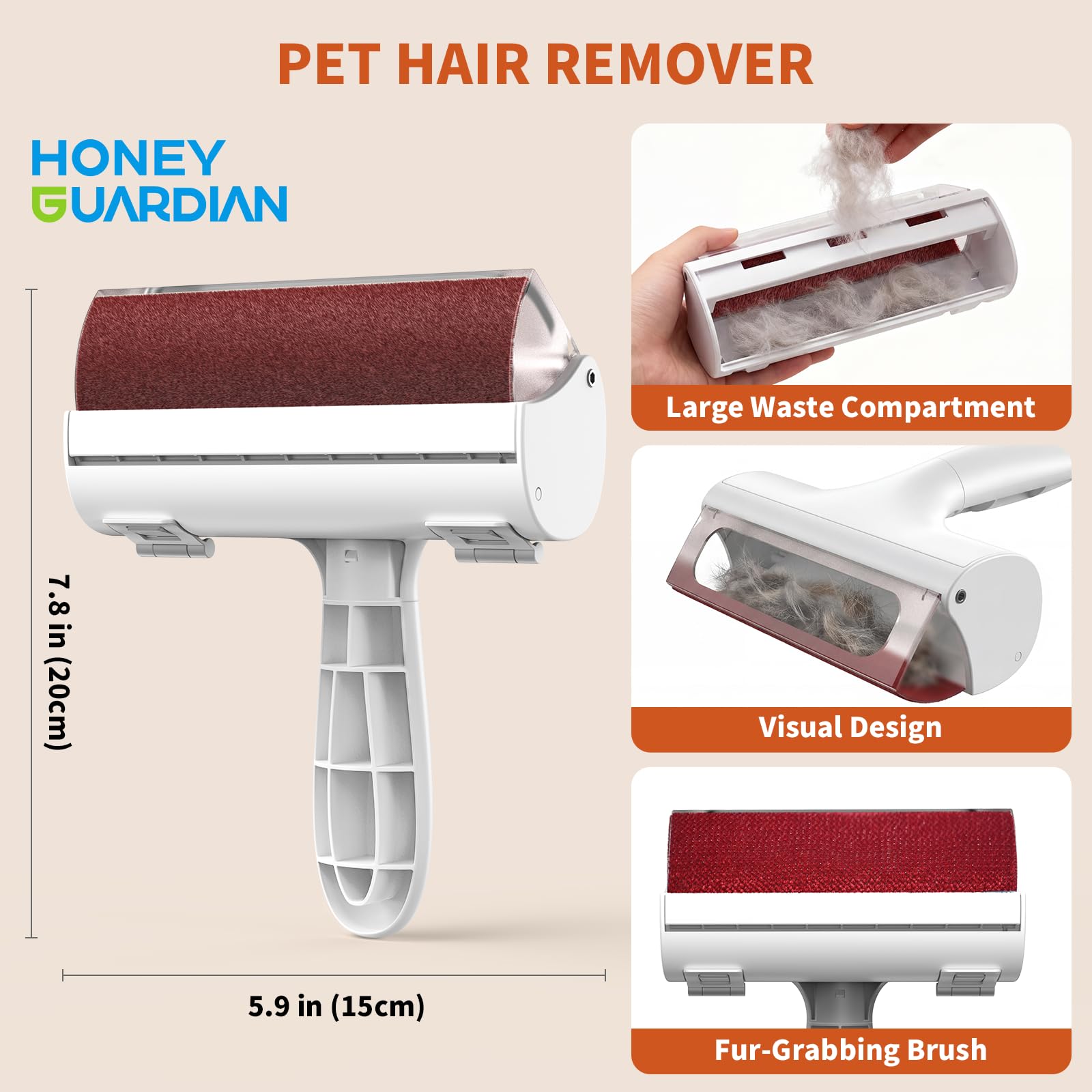 Honeyguaridan Togli Peli Animali, Leva Peli Animali, Spazzola Peli Gatto, Riutilizzabile Spazzola Togli Peli Animali, Adatto per Tappeti, Divani, Cucce per Animali Domestici, Abbigliamento e Mobili