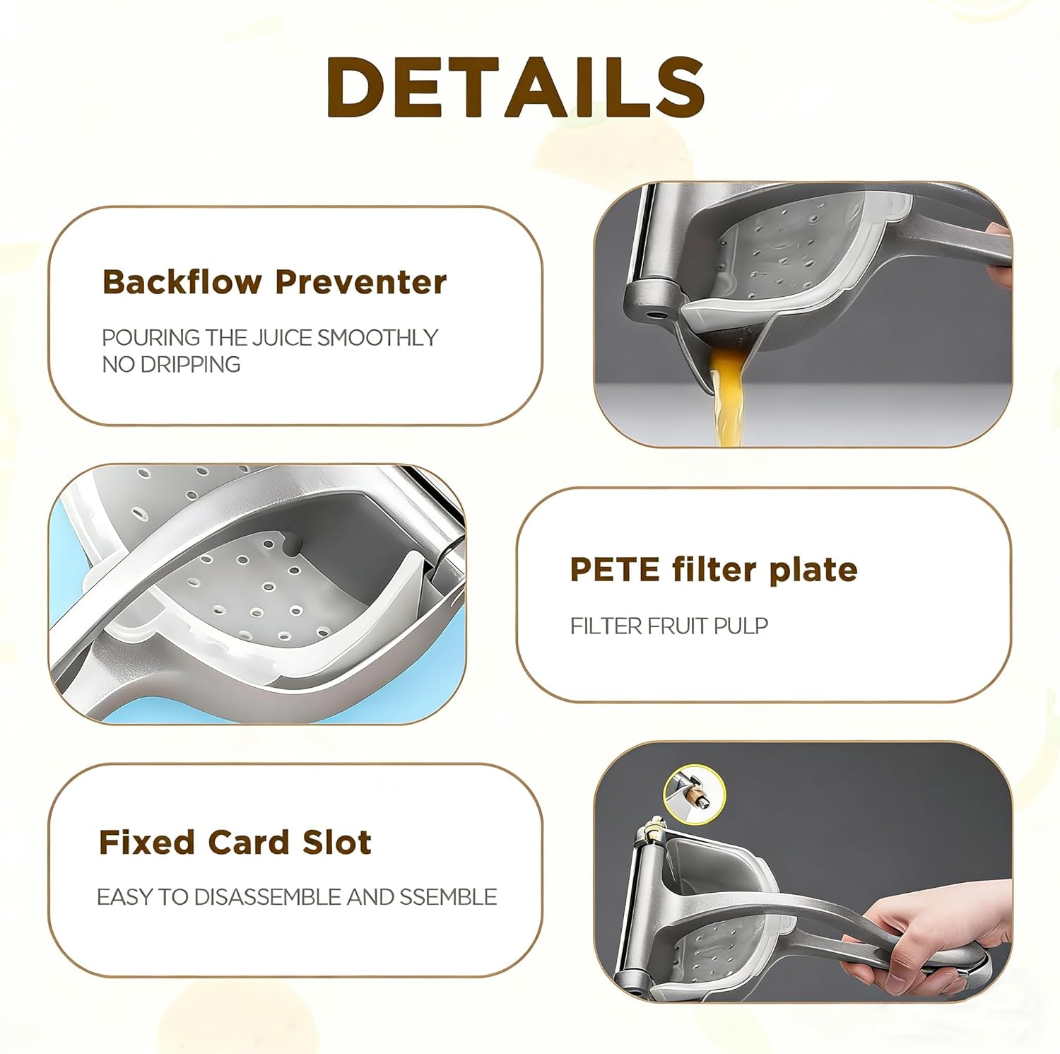 Hand Juicer Squeezer,2026 Upgraded Fruit Juice Squeezer,Metal Juicer Hand Press with Detachable Filter & Ergonomic Grip,Easy to Use & Clean for Lemon Lime Citrus Orange Grapefruit Pomegranates(2PCS)