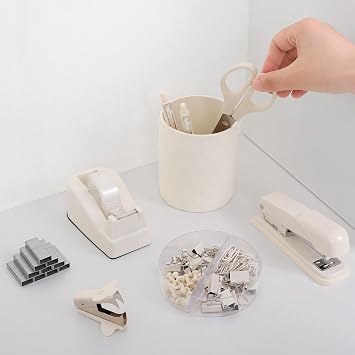 SKYDUE Office Supplies Set, Stapler and Tape Dispenser Set,10PCS | Desk Accessories Kit with Stapler, Tape Dispenser, Scissors, Clips & Staple Remover, for Home Office, School