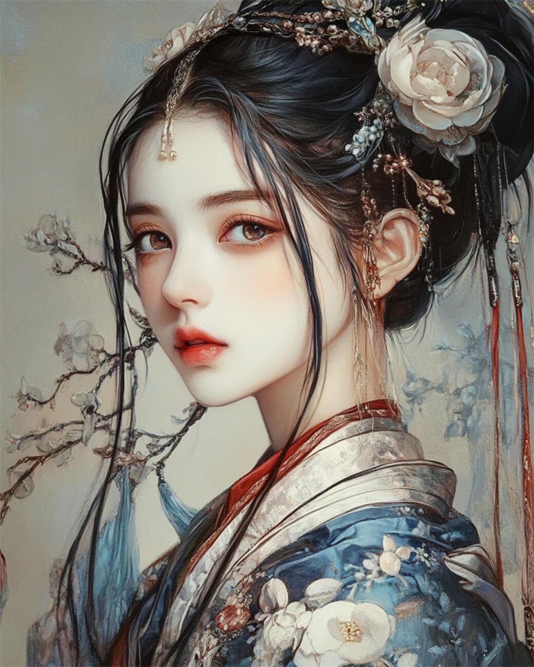 AMBATTERY DIY Bead Cross Stitch Kits Anime Oriental Women Bead Embroidery Kit for Adults Needlepoint Tapestry Set Beaded Stitching 60x80cm