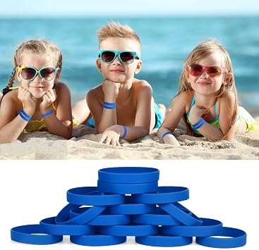 Kids silicone wristbands, 100PCS kids Blue Rubber Wristbands Blank Wrist Bands Universal Wristband Set for Kids Child Children Kindergarden Team Sport(Suitable for 3-7aged)
