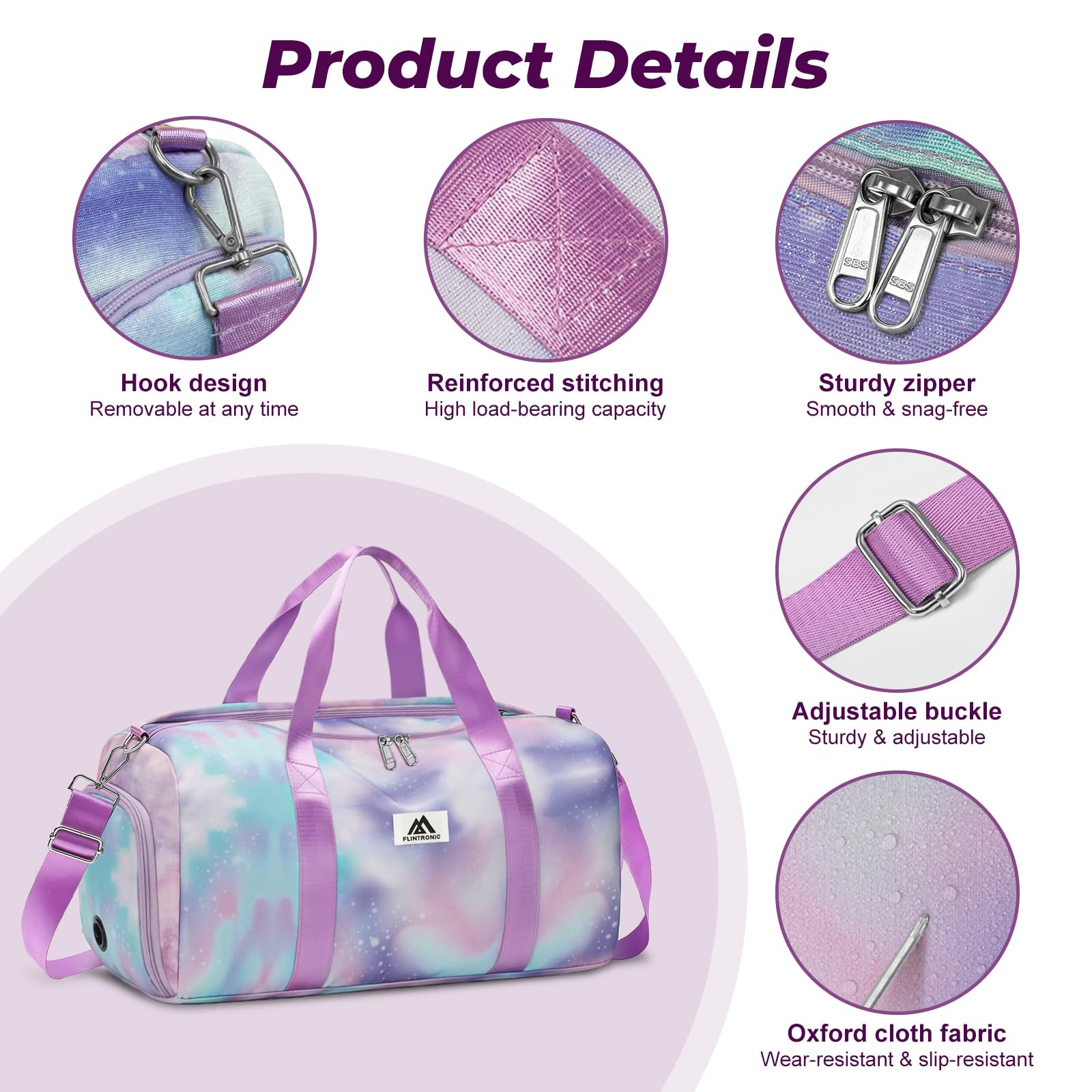 flintronic Borsone Palestra, Impermeabile Borsa da Viaggio Bambina, Borsa Sportiva con Scomparto Scarpe e Strato Umido, Borsone da Viaggio Duffel per Bambini