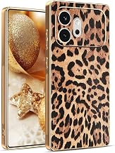 BORYA Galvanoplastie Coque pour Honor 600 5G, Très Mince Antichoc Placage Souple Silicone PU TPU Bumper Housse, Élégant Luxe Motif Iéopard Cuir Anti-Chute Étui, Or