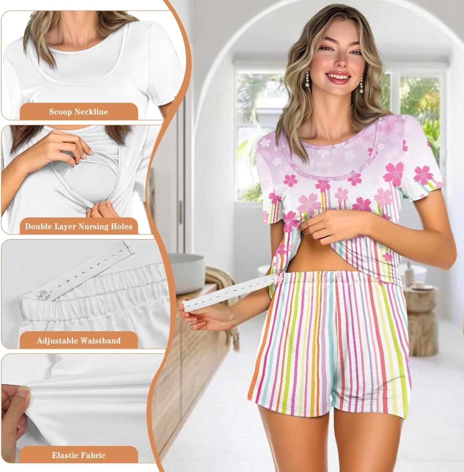 Women Maternity Nursing Pajamas Set Casual Postpartum Pjs Soft Breastfeeding Sleepwear for Home