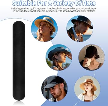 60 PCS Hat Sweat Liner,Prevents Stains Absorbent Shields Protector Bands,Absorbing Pad Hat Sweat Protector,Disposable Cap Liners Protection Sweatband for Baseball Golf Cap Women Men (Black)