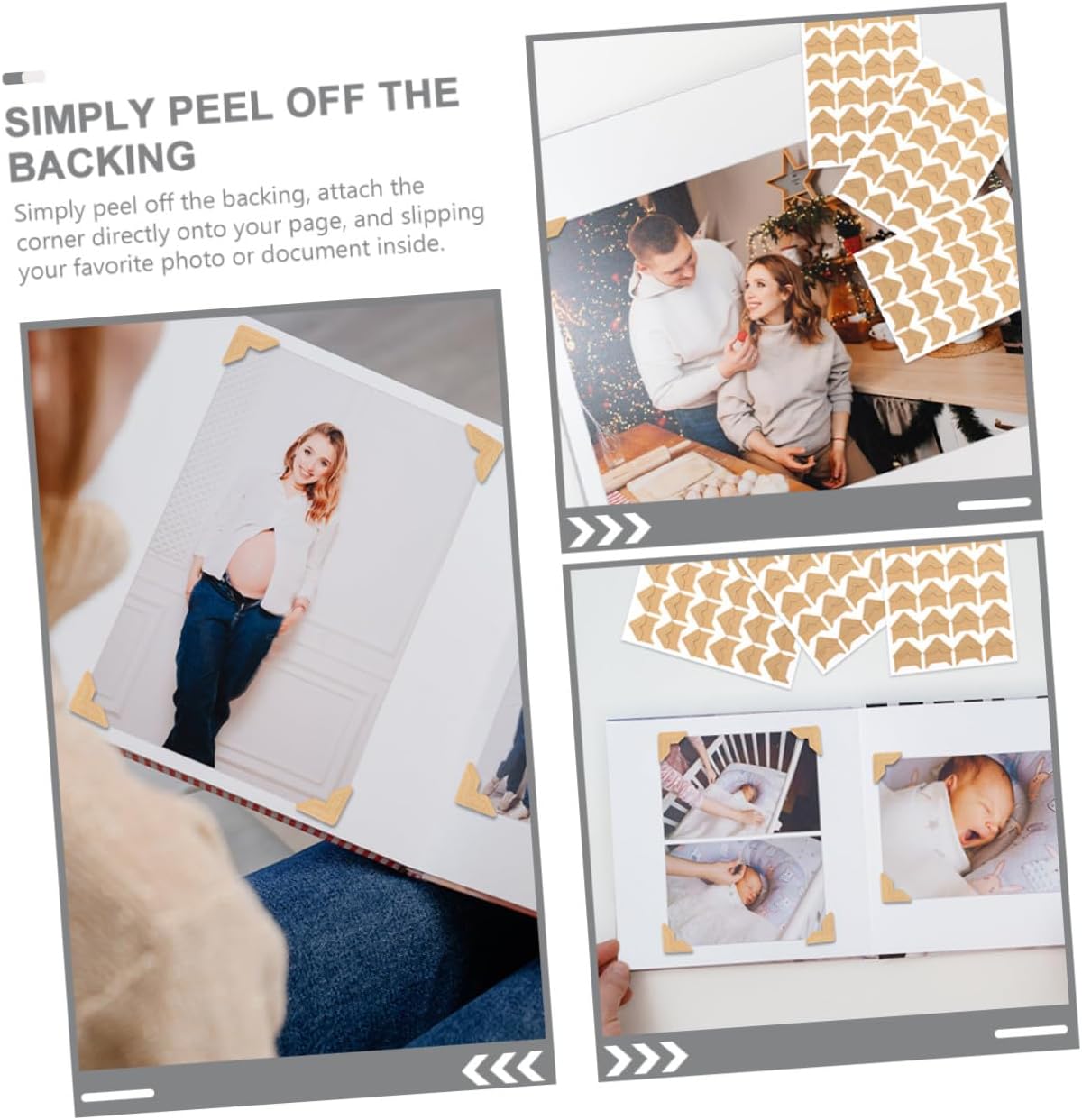 ABOOFAN 12 Sheets Self Adhesive Photo Corners for Scrapbook Albums Kraft Paper Stickers Picture Mounting Corners for DIY Photo Books Journals and Memory Diaries