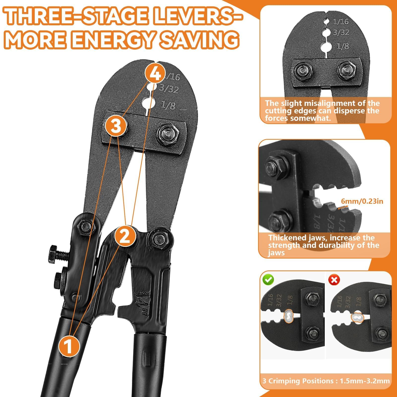 TooTaci Herramienta de Engaste para Cables de Hasta 3.2mm – Prensador de Alambre para Manguitos de Bucle, Ovalados y Dobles de Aluminio de 1.5mm a 3.2mm | Crimpadora de cables de avión para manguitos ovalados de aluminio, manguitos dobles, crimpadores de