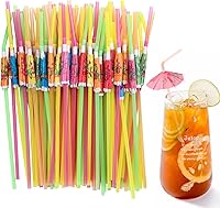 Vista 13 de 100 popotes para beber frutas, popotes desechables de plástico de panal de abeja, tropical, hawaiano, playa, cóctel, piscina, suministros