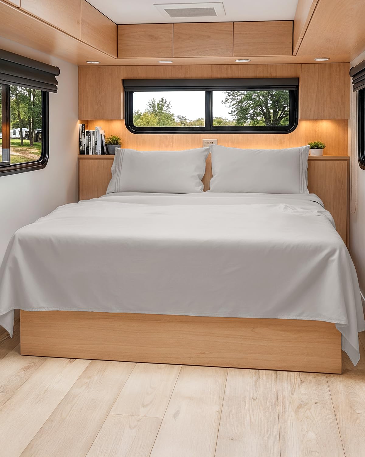 short queen size 4 piece bed sheet set - rv short queen sheets - light grey