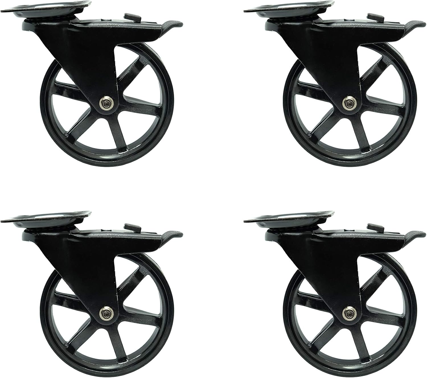 Shepherd 4" Vintage Series 400-lb. Total Capacity Mag Style Heavy-Duty Casters with Polyurethane Non-Marking Wheels, 360° Swivel Silent Industrial Caster Wheels, Set of 4, Black