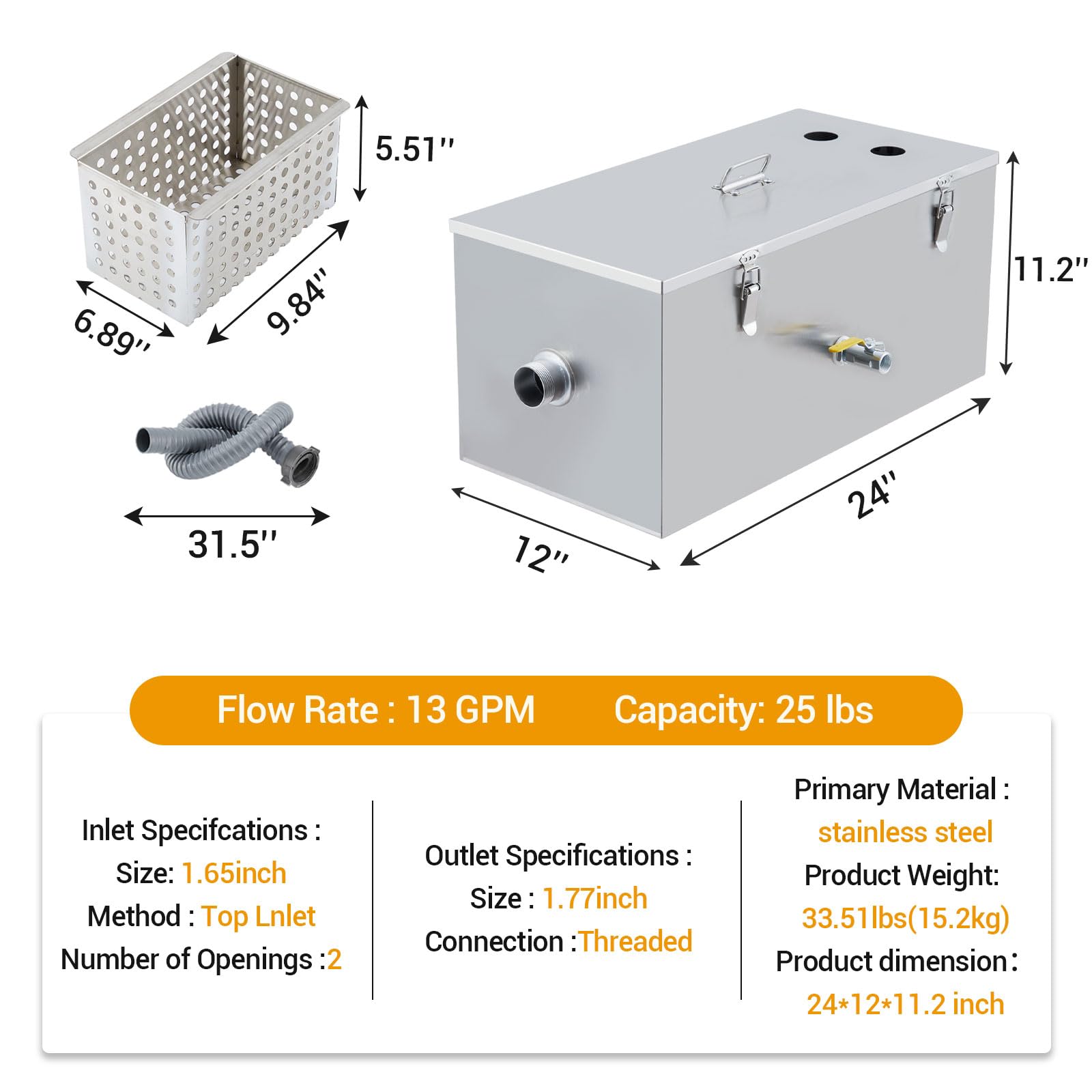 Grease Traps For Sale VEVOR Commercial Grease Trap, 8 Lbs. Grease Interceptor Side Inlet Interceptor Under Sink Carbon Steel Grease Trap 4 6 Gpm Ysflqb8domfhra1gyv0 Under Sink Grease Trap